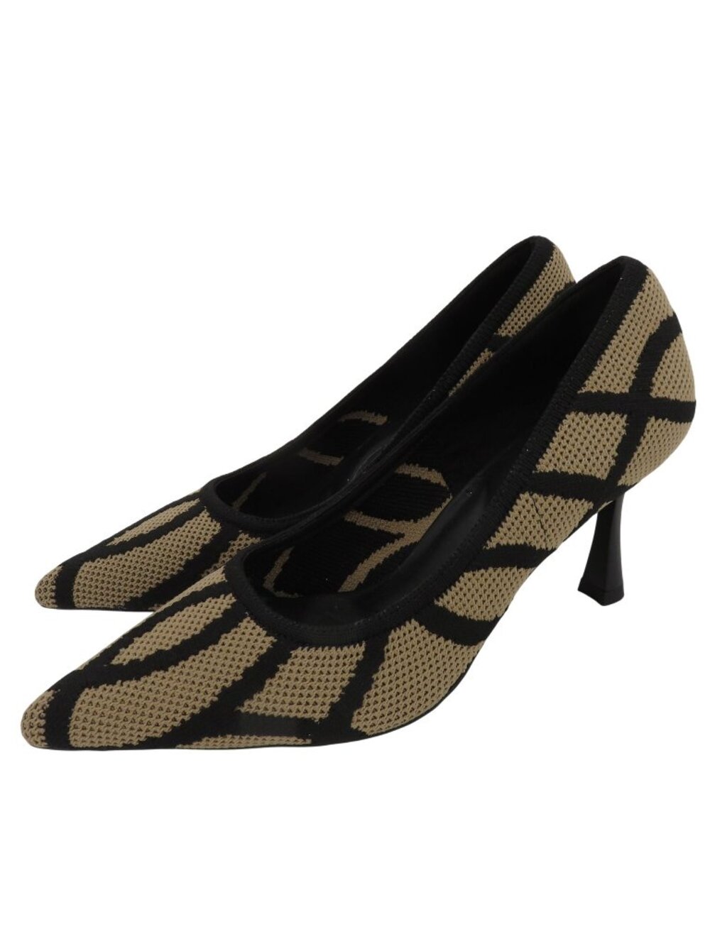 Cosy Island Women 6 Beige Black Knit Pointed Geometric Swirl Woven Heels Shoes